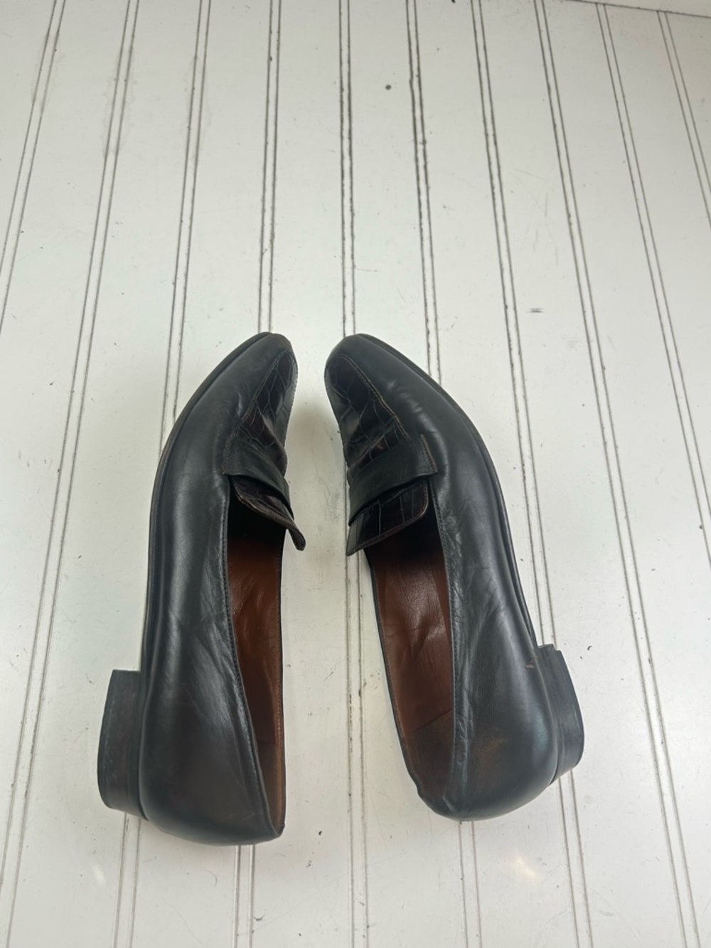 Bally Vintage Leather Croc Embossed Brown Slip On Dress Loafers Menโs Size 6.5 - Picture 6 of 13